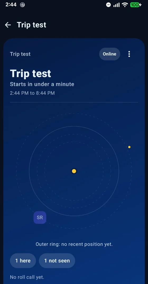 Surfping trip screen with the crew on the radar